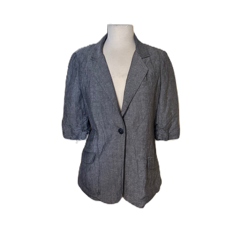 Nic+Zoe Grey Linen Blend Lined Blazer Sz M Office Work Chic Breathable City
